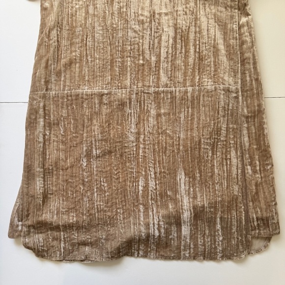 Anthropologie Floreat Crinkled Velvet Tunic Shift Dress Tan Neutral Sheen Sz S - Picture 16 of 16